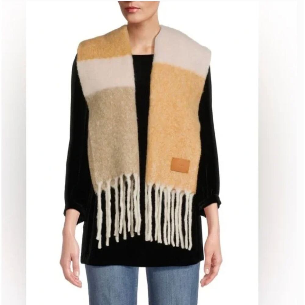 Vince Colorblock Mohair & Alpaca Scarf in Cream and Tan